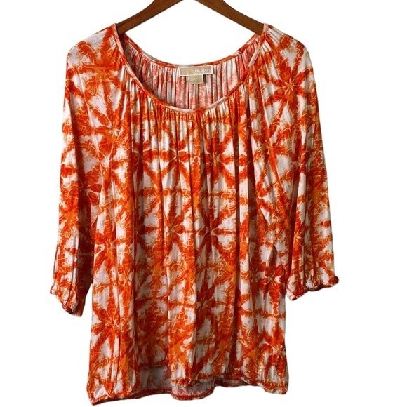 Michael Michael Kors Boxy Loose Fit Top Geo Abstract Colorful Print 3/4 Sleeve - Picture 16 of 16